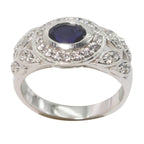 Iolite Halo German Silver Blue Gemstone Minimal Glamorous Ring Jewelry