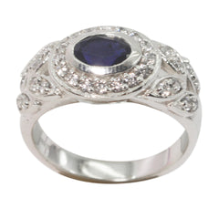 Iolite Halo German Silver Blue Gemstone Minimal Glamorous Ring Jewelry