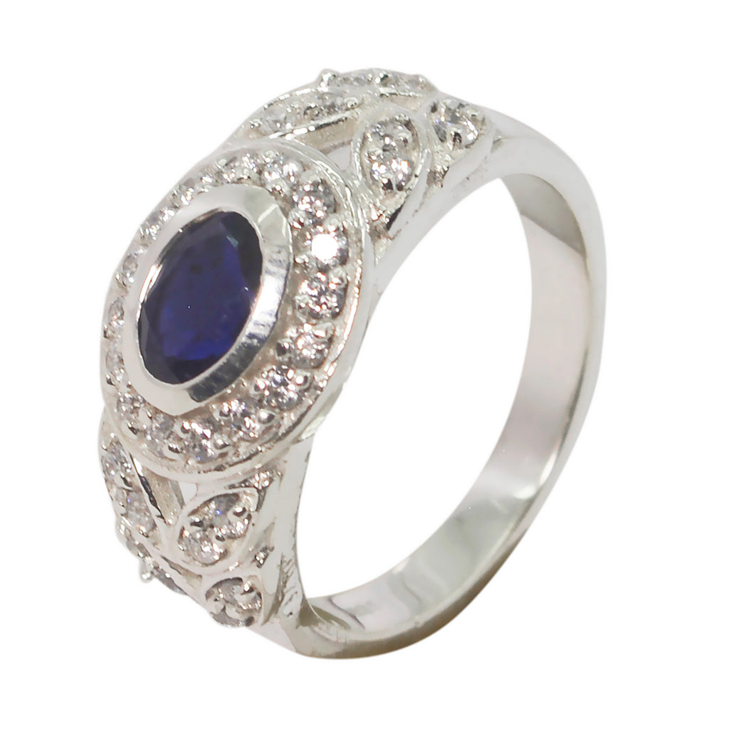 Iolite Halo German Silver Blue Gemstone Minimal Glamorous Ring Jewelry
