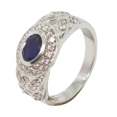 Iolite Halo German Silver Blue Gemstone Minimal Glamorous Ring Jewelry