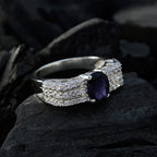Iolite Halo French 92.5 Silver Blue Gemstones Eye catching Contemporary Ring Jewellery