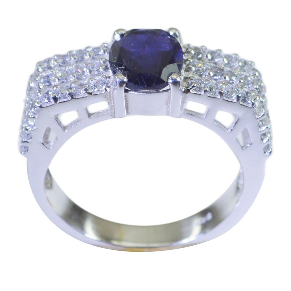 Iolite Halo French 92.5 Silver Blue Gemstones Eye catching Contemporary Ring Jewellery Huvudsaklig produktbild