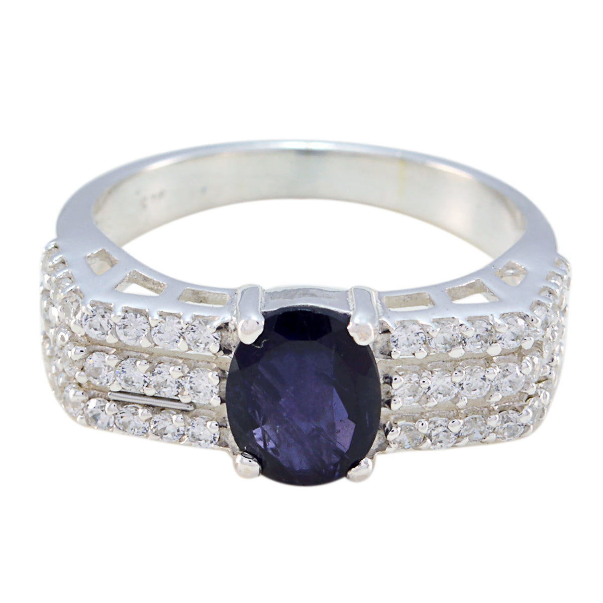 Iolite Halo French 92.5 Silver Blue Gemstones Eye catching Contemporary Ring Jewellery