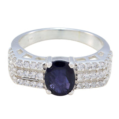 Iolite Halo French 92.5 Silver Blue Gemstones Eye catching Contemporary Ring Jewellery