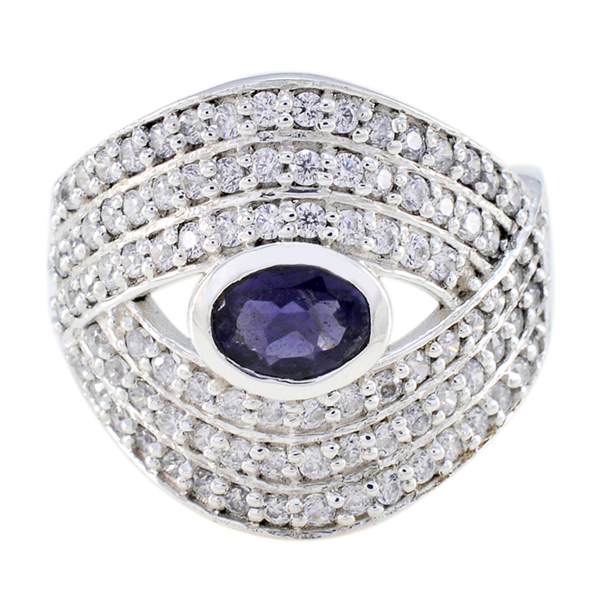 Iolite Halo Moroccan 925 Sterling Silver Blue Gemstones Versatile Contemporary Ring Jewelry Immagine principale del prodotto