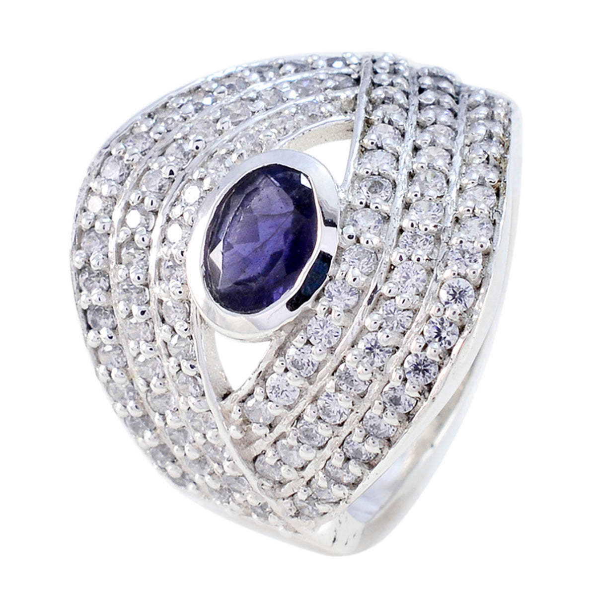 Anello versatile contemporaneo con gemme blu in argento sterling 925 e iolite Halo marocchino Immagine secondaria del prodotto