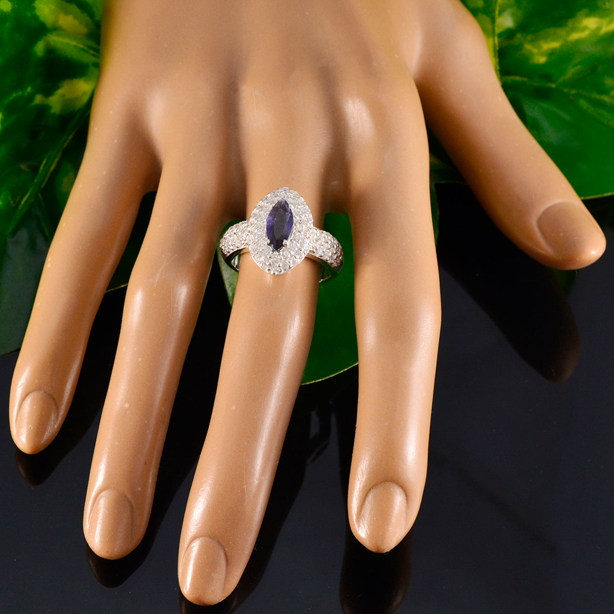 Iolite Halo African 925 Silver Blue Gemstone Minimal Trendy Ring Jewelry