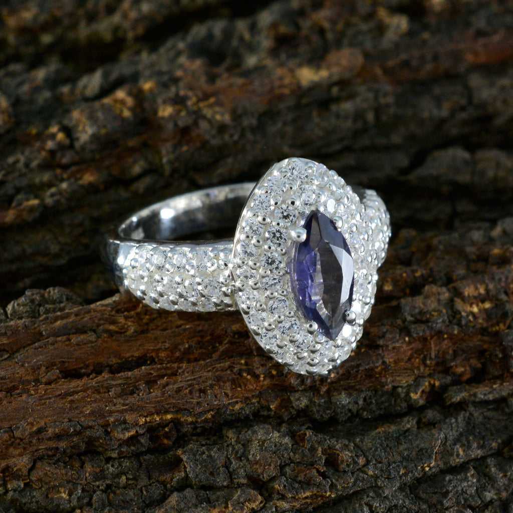Iolite Halo African 925 Silver Blue Gemstone Minimal Trendy Ring Jewelry