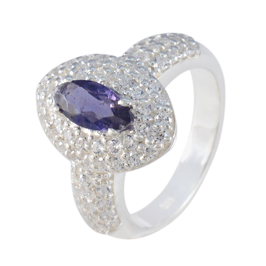 Iolite Halo African 925 Silver Blue Gemstone Minimal Trendy Ring Jewelry