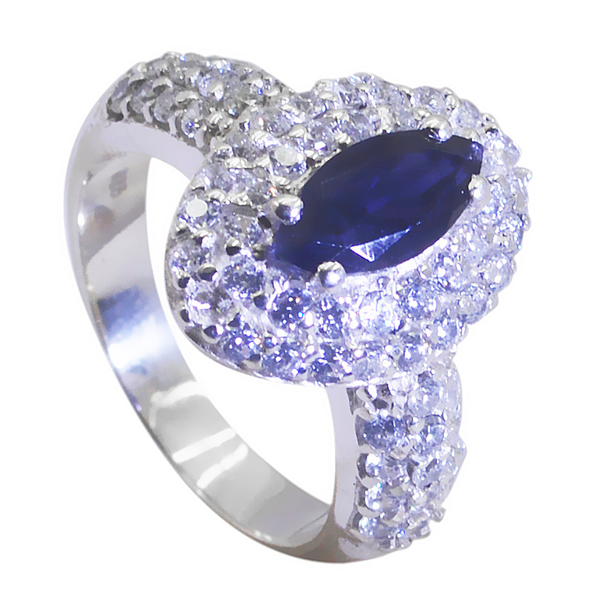 Iolite Halo African 925 Silver Blue Gemstone Minimal Trendy Ring Jewelry