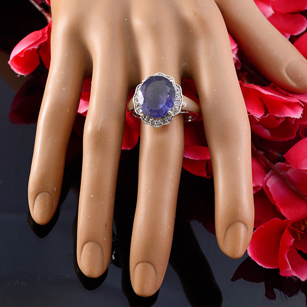 Iolite Halo Egyptian Silver Blue Gemstone Eye catching Trendy Ring Jewellery