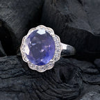 Iolite Halo Egyptian Silver Blue Gemstone Eye catching Trendy Ring Jewellery
