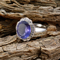 Iolite Halo Egyptian Silver Blue Gemstone Eye catching Trendy Ring Jewellery