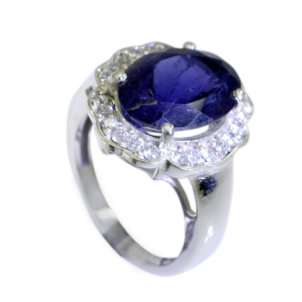 Iolite Halo Egyptian Silver Blue Gemstone Eye catching Trendy Ring Jewellery