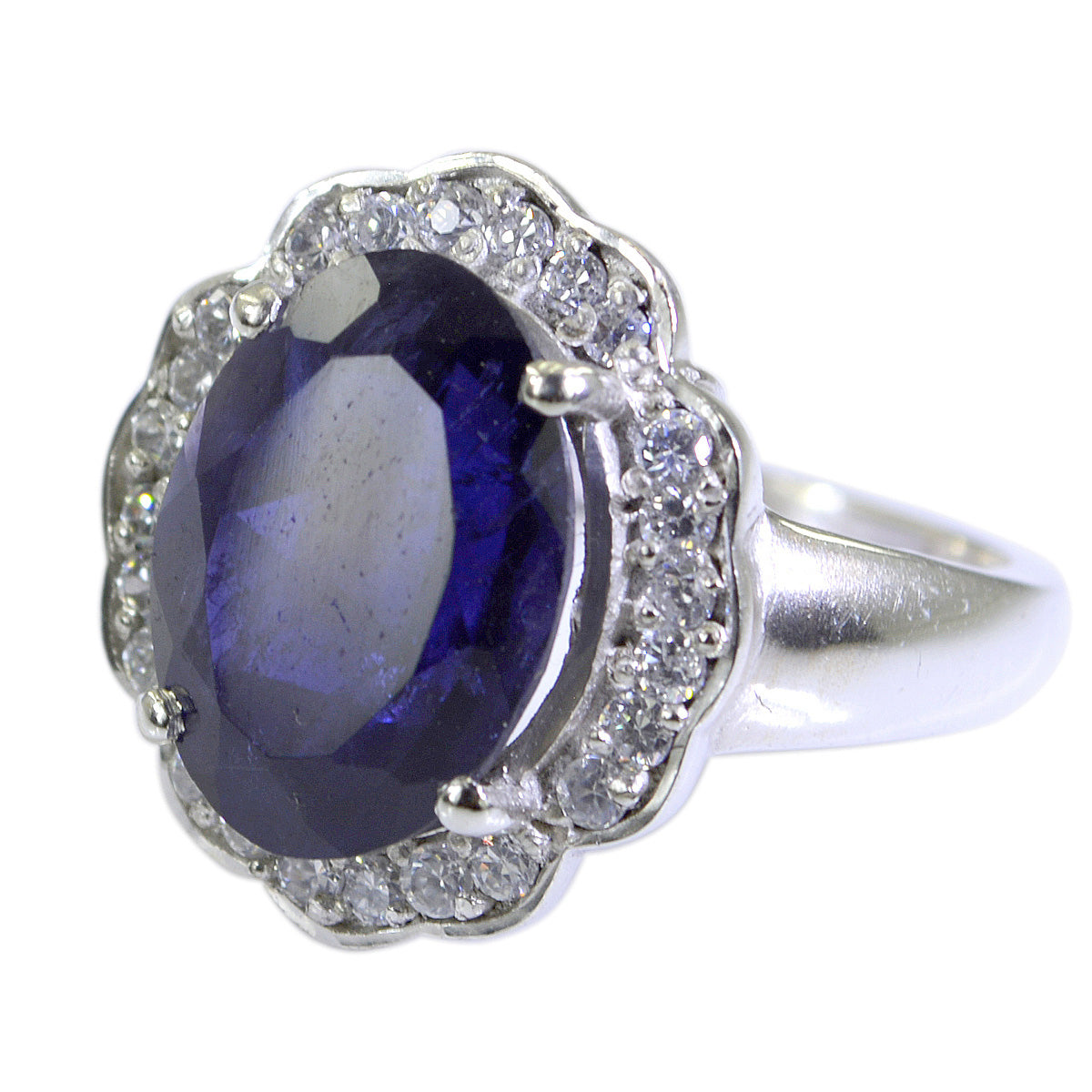 Iolite Halo Egyptian Silver Blue Gemstone Eye catching Trendy Ring Jewellery