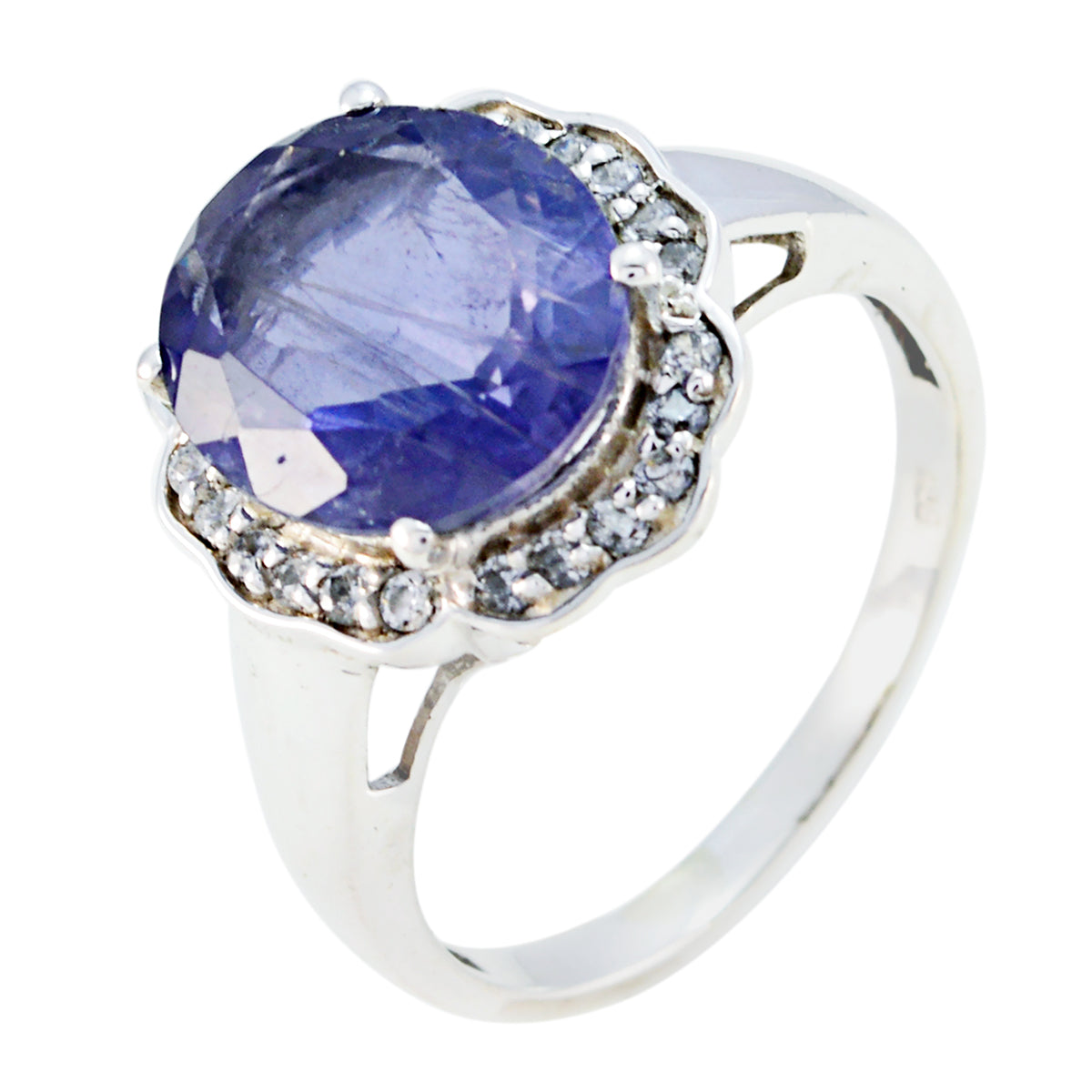 Iolite Halo Egyptian Silver Blue Gemstone Eye catching Trendy Ring Jewellery