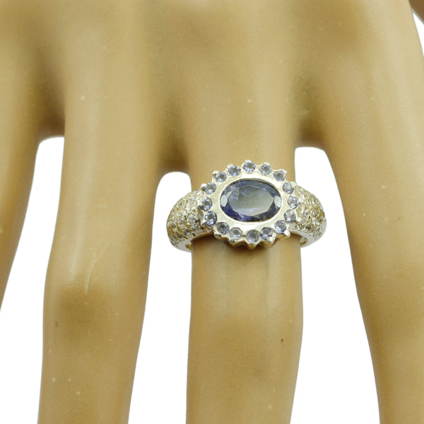 Iolite Halo African 92.5 Silver Blue Gemstones Minimal Romantic Ring Jewelry