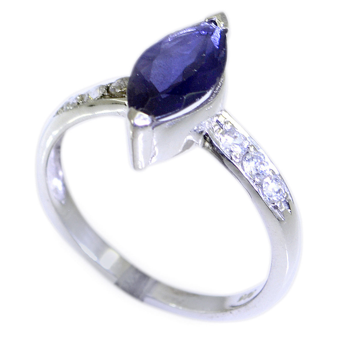Iolite Halo French 925 Silver Blue Gemstones Tiny Contemporary Ring Jewellery