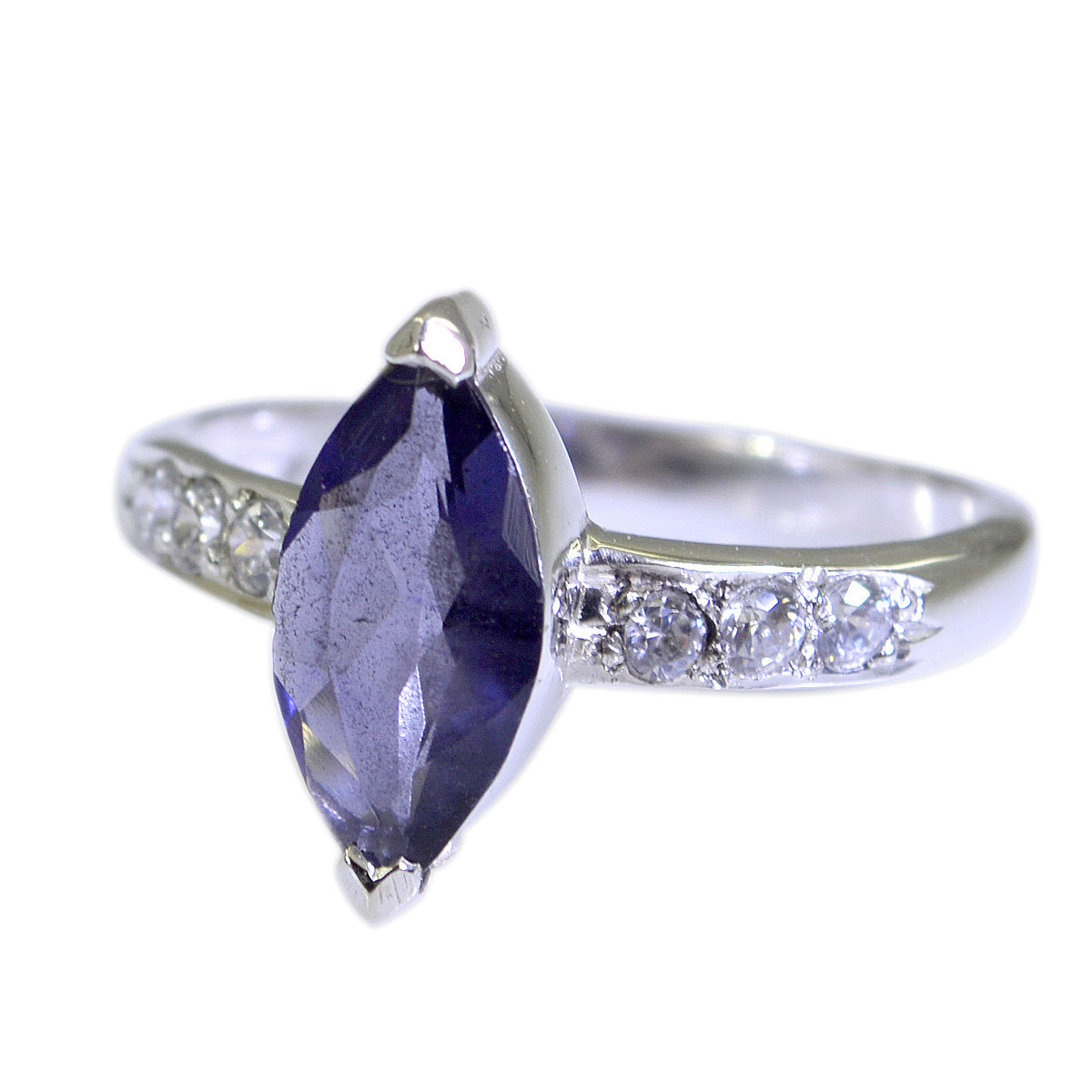 Iolite Halo French 925 Silver Blue Gemstones Tiny Contemporary Ring Jewellery