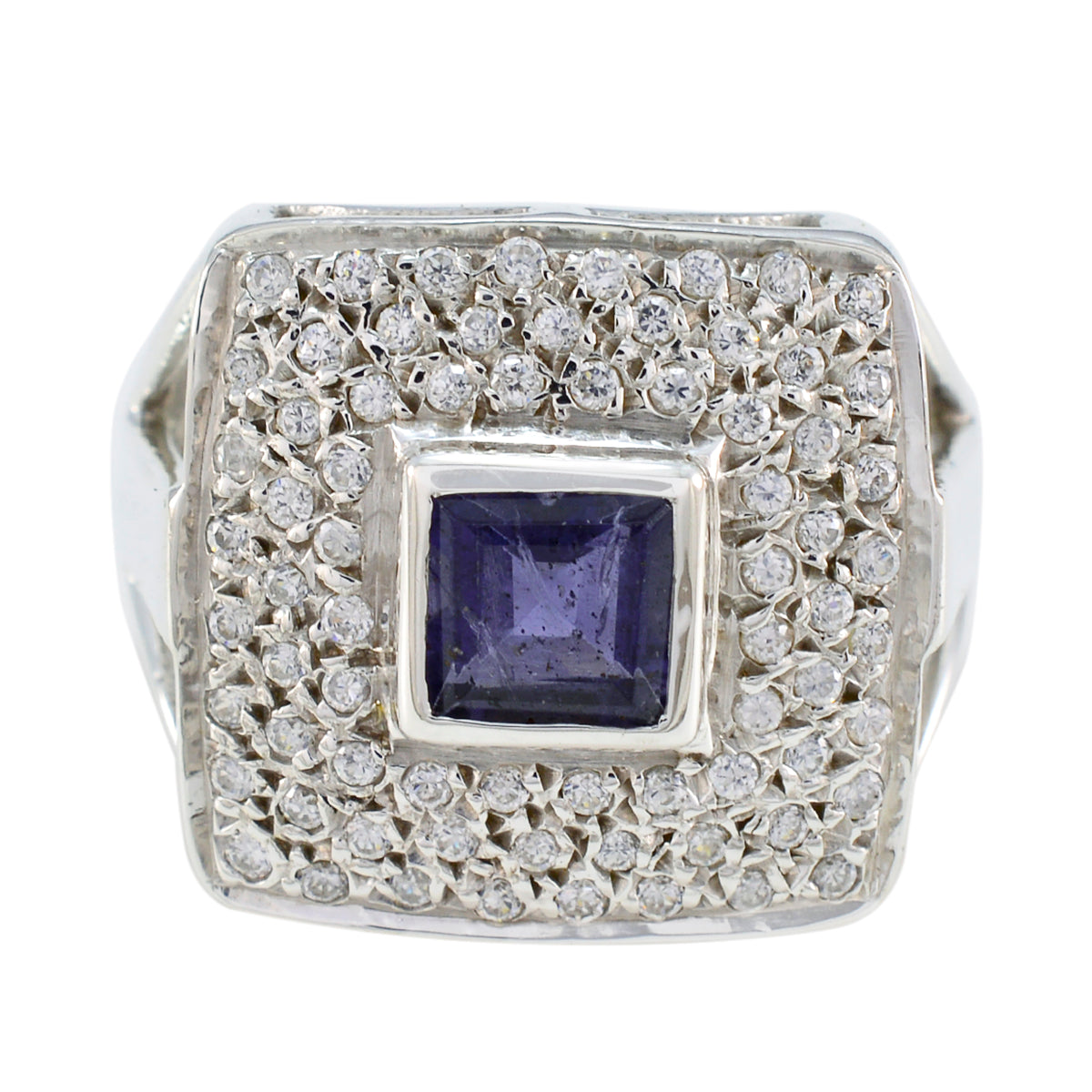 Iolite Halo Egyptian Sterling Silver Blue Gems Versatile Contemporary Ring Jewelry