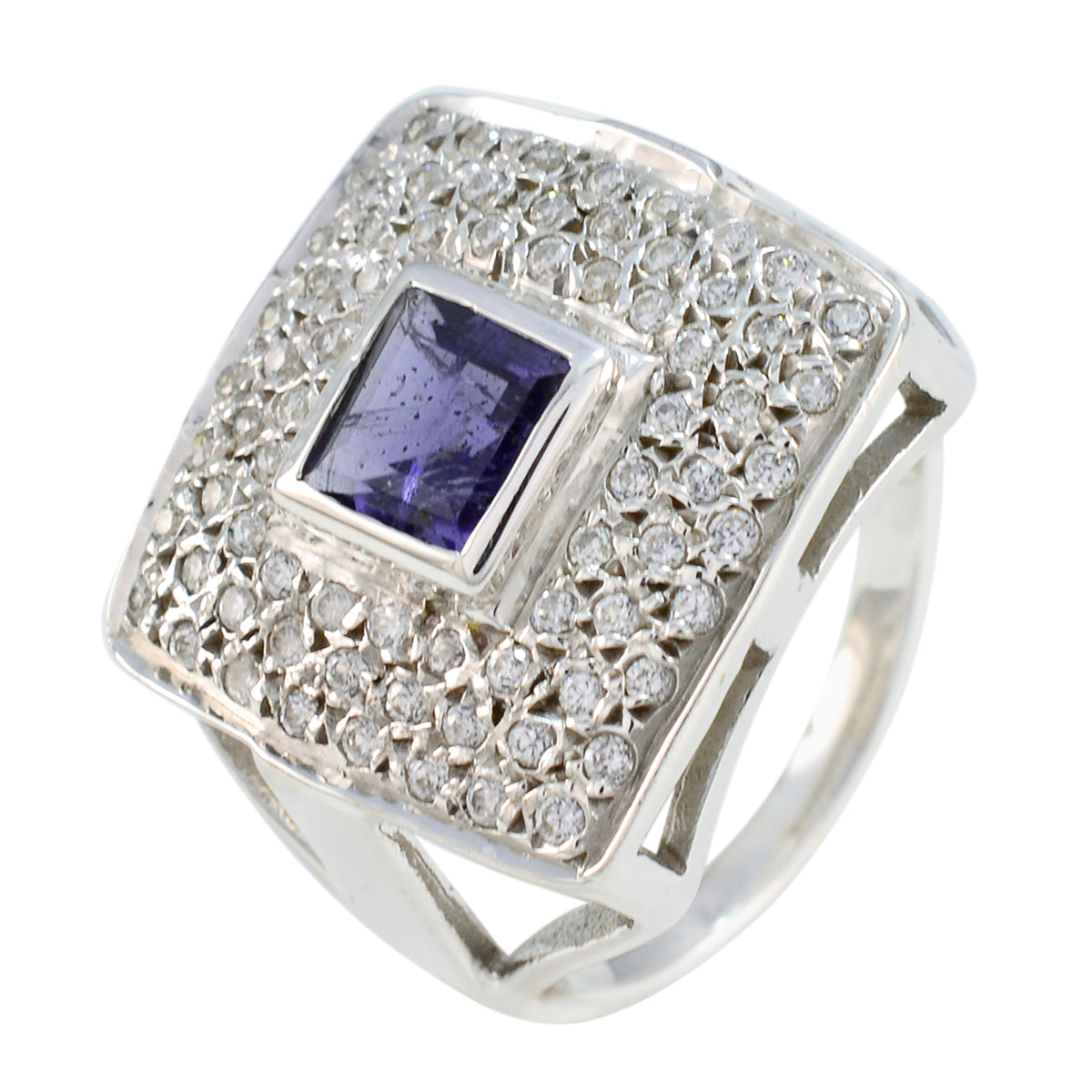 Iolite Halo Egyptian Sterling Silver Blue Gems Versatile Contemporary Ring Jewelry