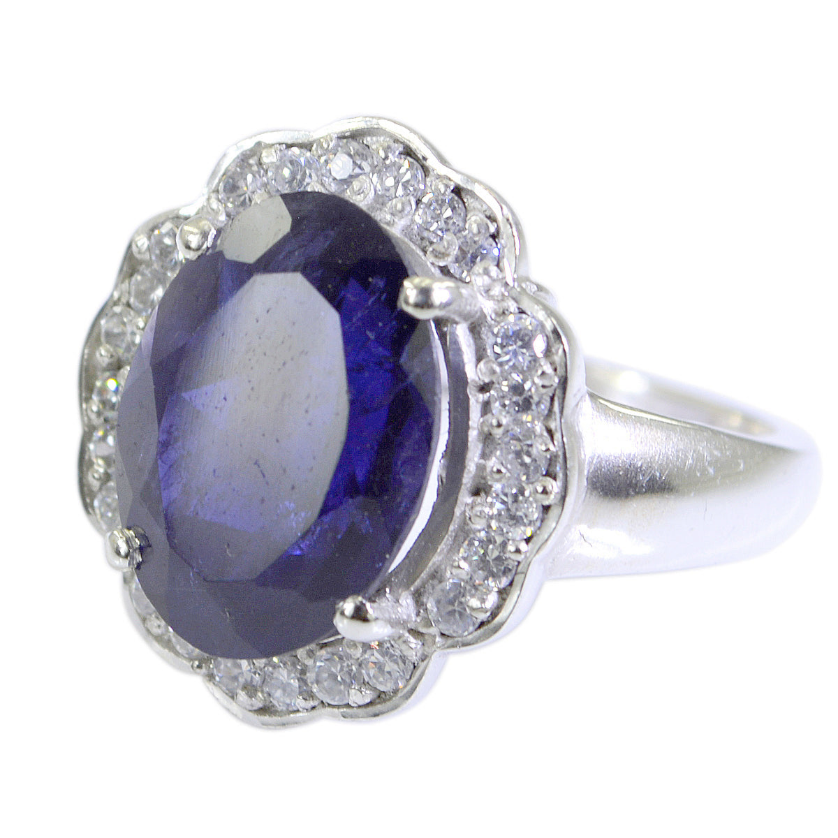 Iolite Halo French 925 Sterling Silver Blue Gemstone Edgy Abstract Ring Jewelry