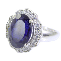 Iolite Halo French 925 Sterling Silver Blue Gemstone Edgy Abstract Ring Jewelry