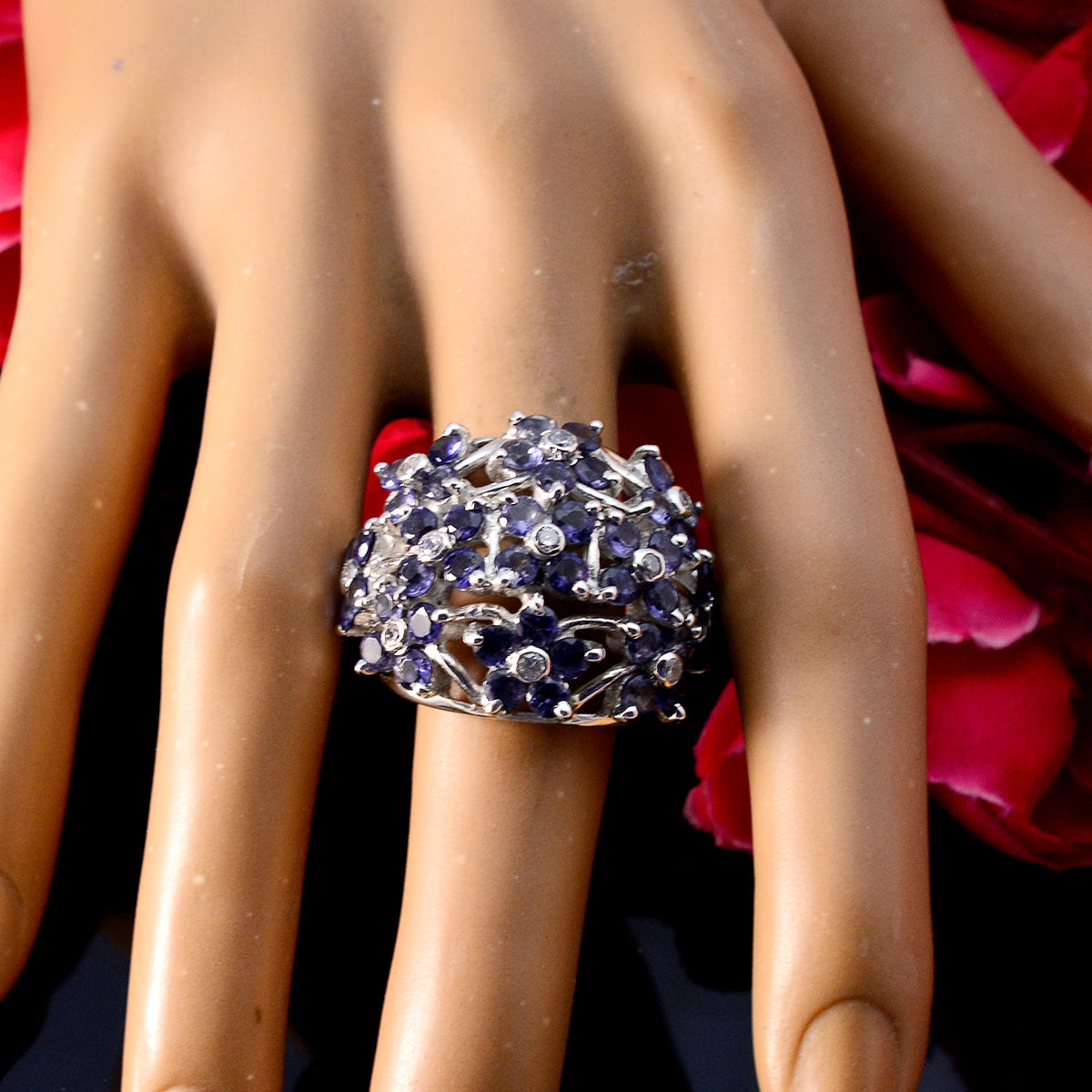 Iolite multiple African Silver Blue Gemstone Statement Floral Ring Jewelry