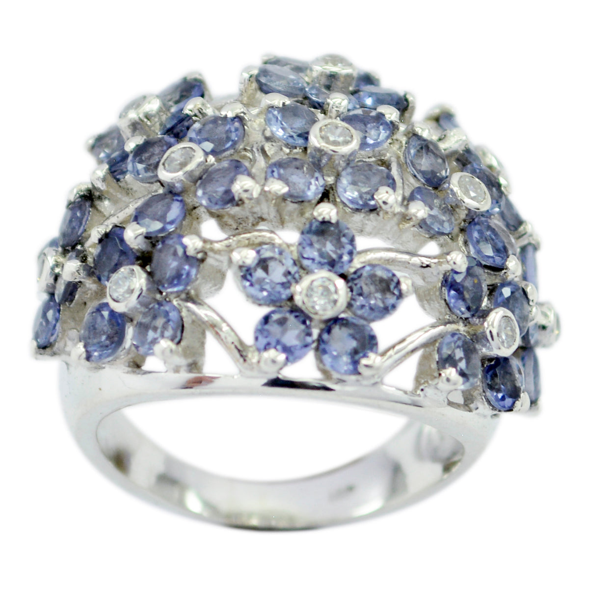 Iolite multiple African Silver Blue Gemstone Statement Floral Ring Jewelry Главное изображение товара