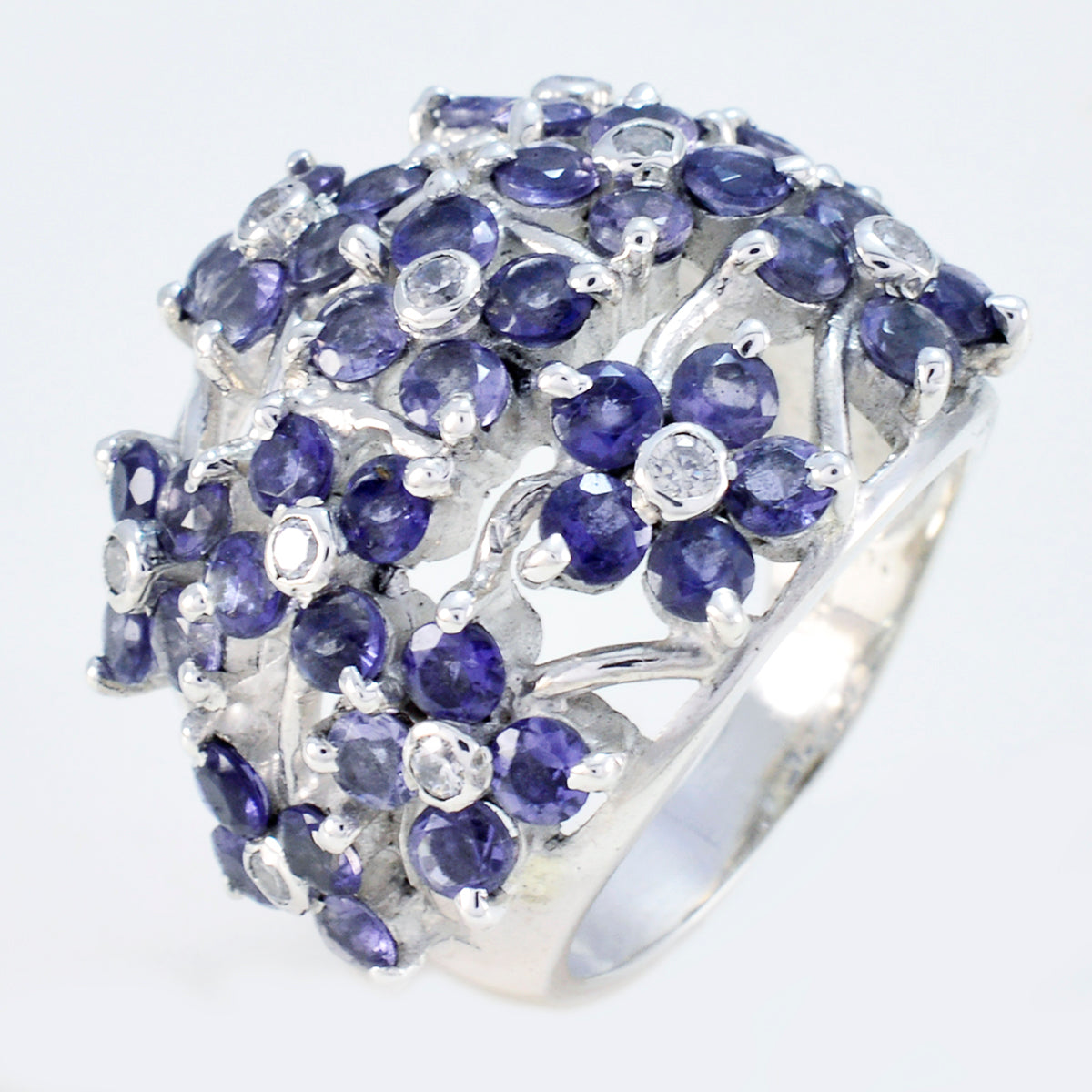 Iolite multiple African Silver Blue Gemstone Statement Floral Ring Jewelry