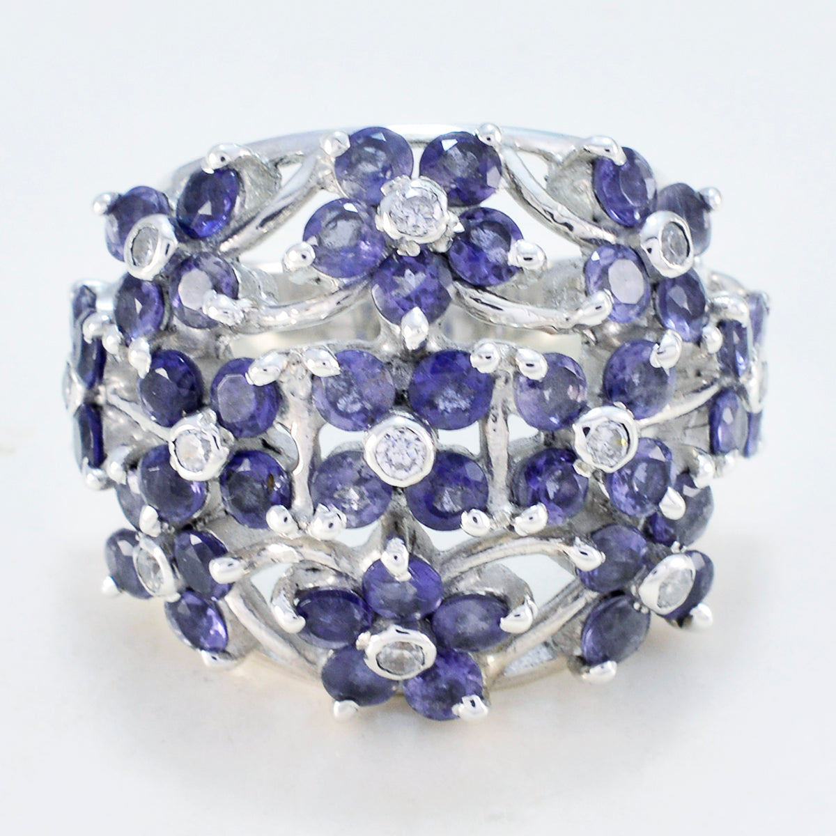 Iolite multiple African Silver Blue Gemstone Statement Floral Ring Jewelry