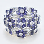 Iolite multiple African Silver Blue Gemstone Statement Floral Ring Jewelry