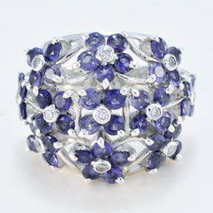 Iolite multiple African Silver Blue Gemstone Statement Floral Ring Jewelry