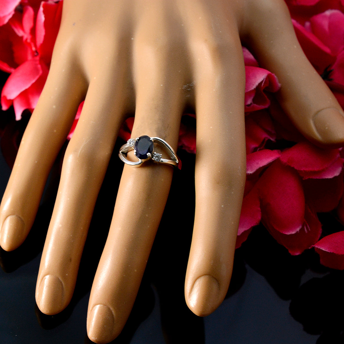 Iolite Halo Turkish 925 Silver Blue Gems Whisper thin Modern Ring Jewelry