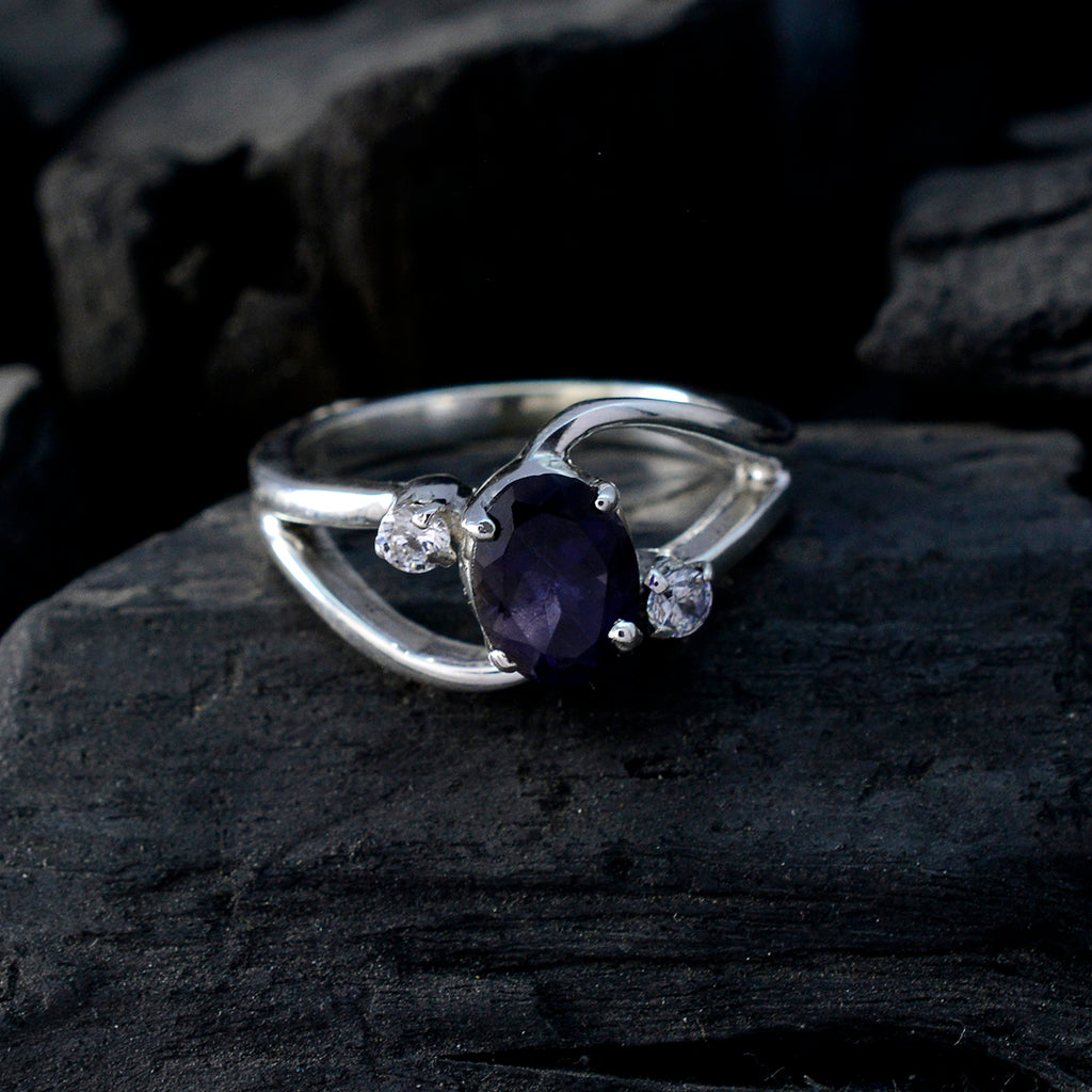 Iolite Halo Turkish 925 Silver Blue Gems Whisper thin Modern Ring Jewelry