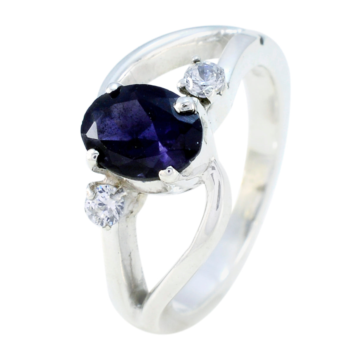 Anello moderno sottile con gemme blu in argento 925 turco e alone di iolite Immagine secondaria del prodotto
