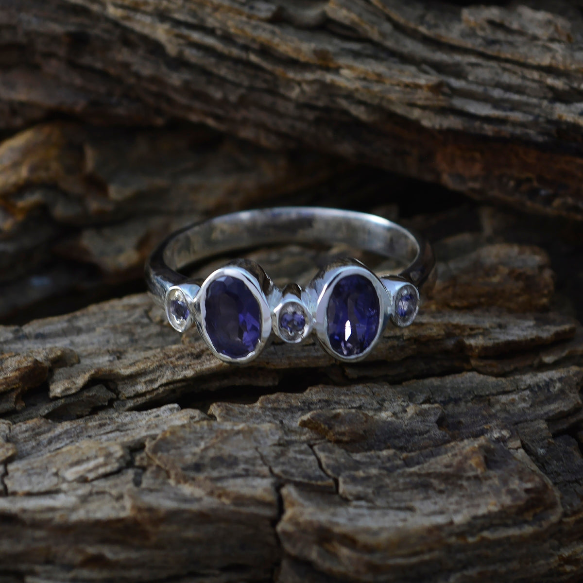 Iolite Halo Turkish Sterling Silver Blue Gems Dainty Romantic Ring Jewellery