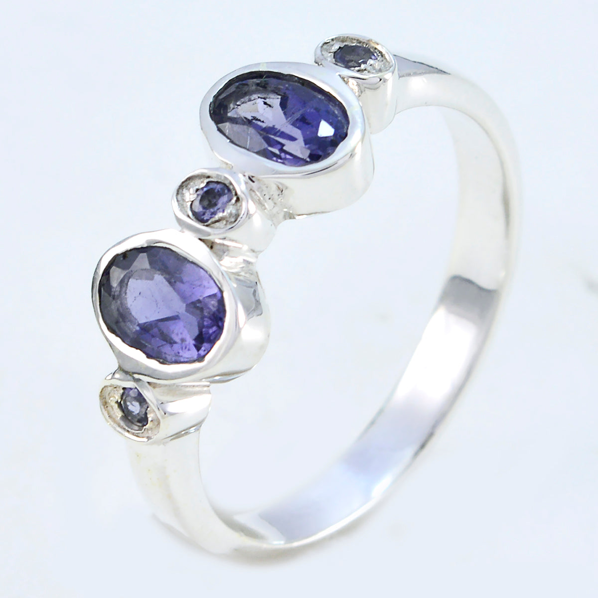 Iolite Halo Turkish Sterling Silver Blue Gems Dainty Romantic Ring Jewellery