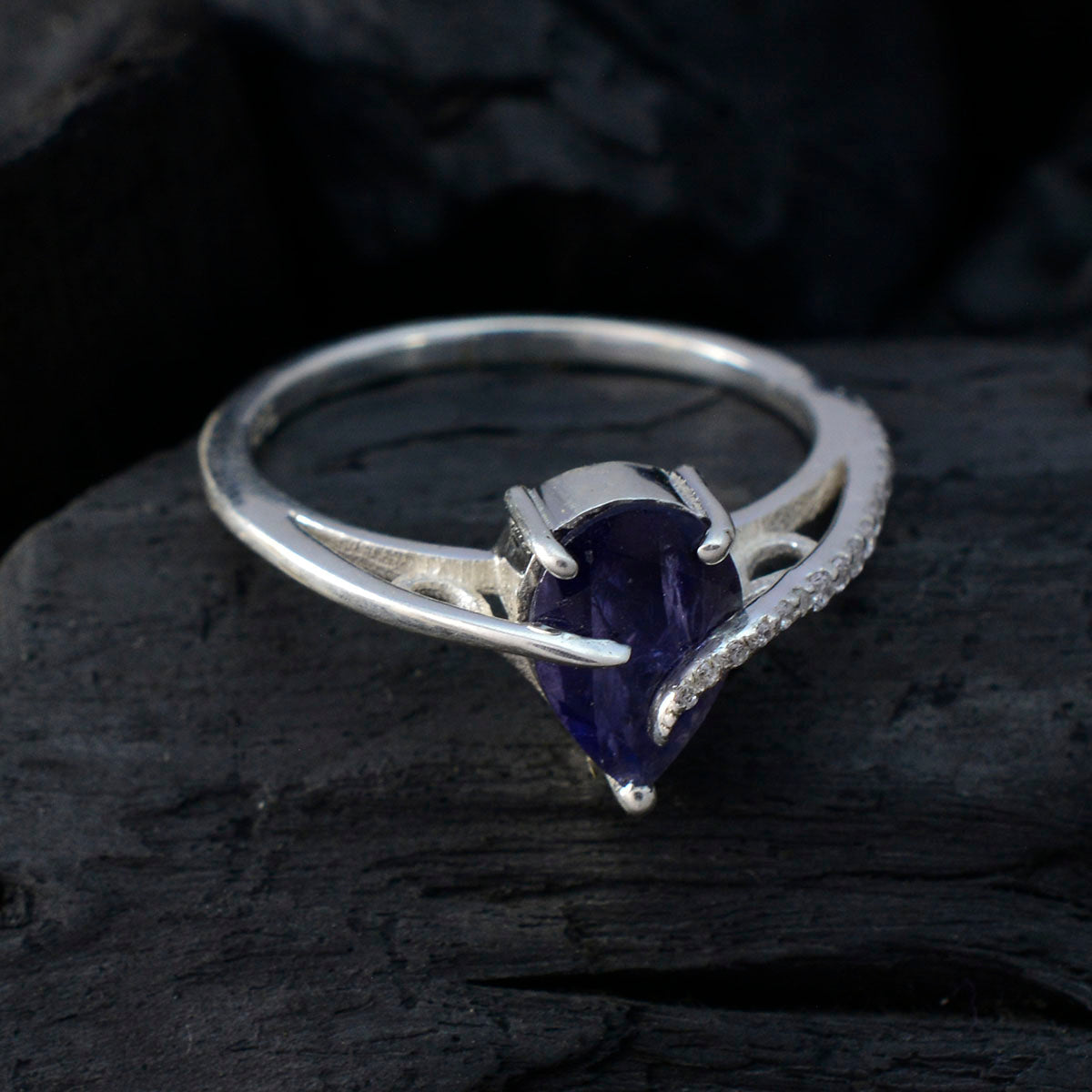 Iolite Halo Korean Silver Blue Gems Dainty Fairytale Ring Jewellery