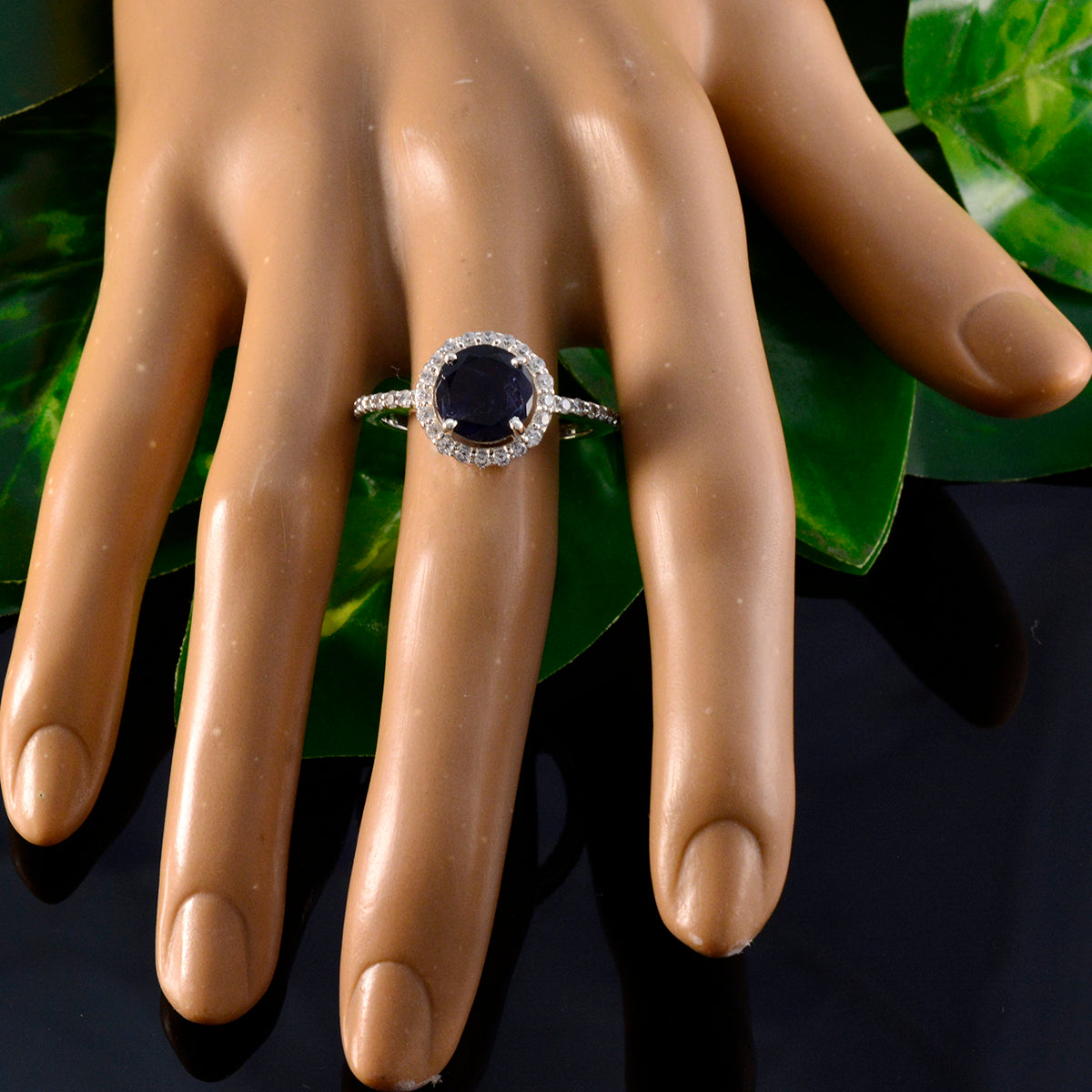 Iolite Halo African 92.5 Silver Blue Gemstone Slim Modern Ring Jewelry