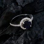 Iolite Halo African 92.5 Silver Blue Gemstone Slim Modern Ring Jewelry