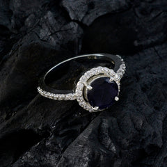 Iolite Halo African 92.5 Silver Blue Gemstone Slim Modern Ring Jewelry