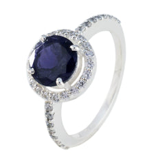 Iolite Halo African 92.5 Silver Blue Gemstone Slim Modern Ring Jewelry