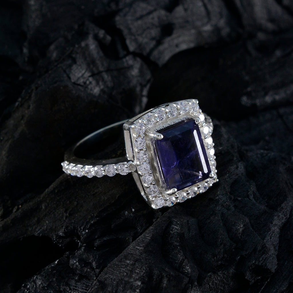 Iolite Halo Moroccan 925 Sterling Silver Blue Gemstones Minimal Trendy Ring Jewelry
