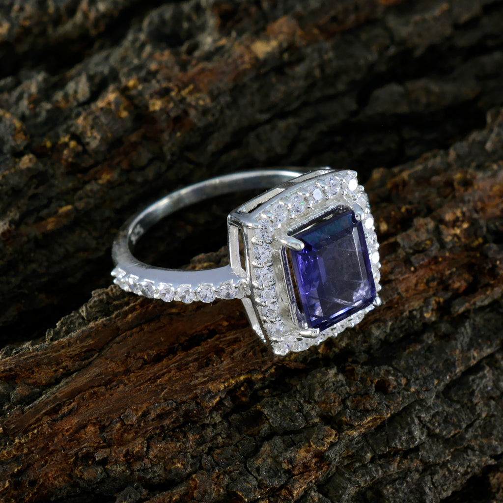 Iolite Halo Moroccan 925 Sterling Silver Blue Gemstones Minimal Trendy Ring Jewelry