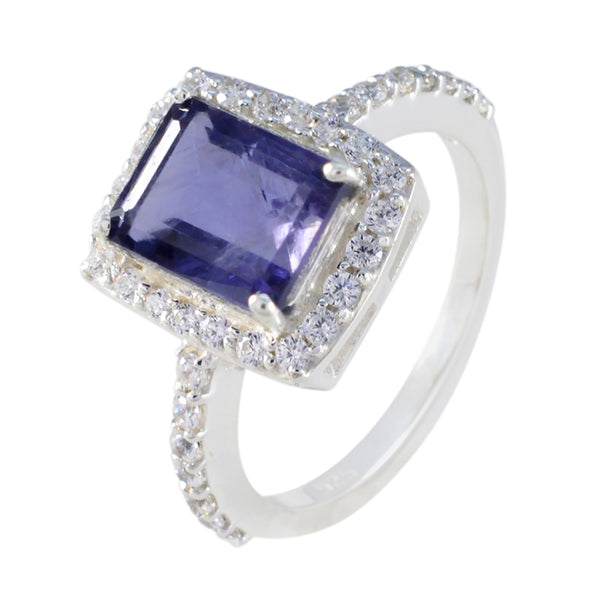 Iolite Halo Moroccan 925 Sterling Silver Blue Gemstones Minimal Trendy Ring Jewelry