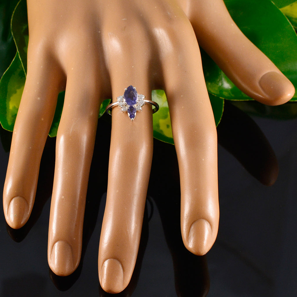 Iolite Toi et Moi Korean 925 Silver Blue Gemstone Elegant  Romantic Ring Jewelry