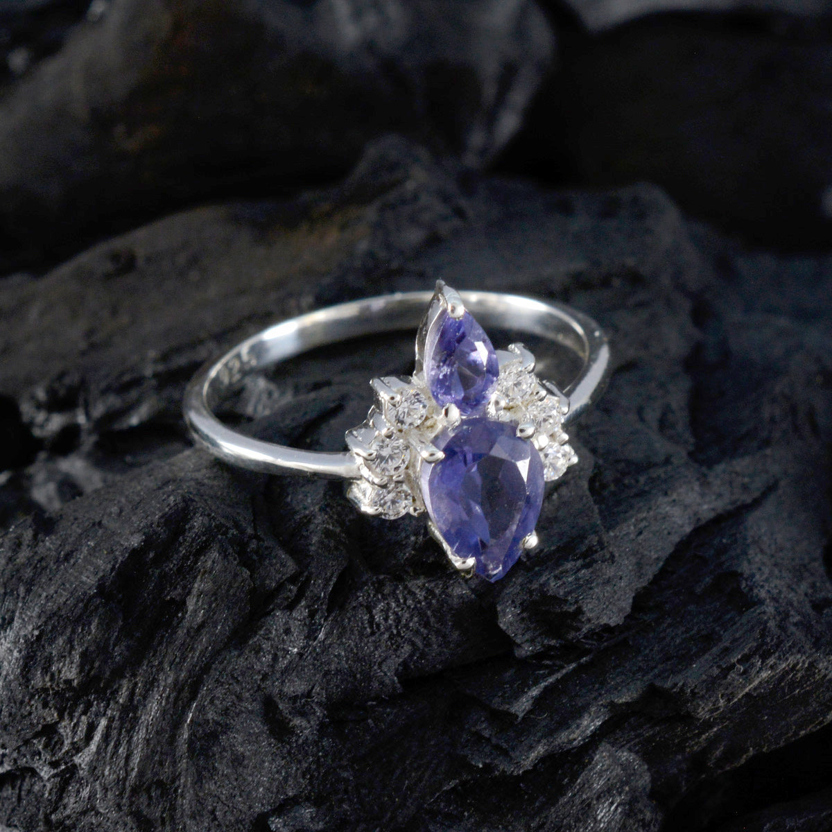 Iolite Toi et Moi Korean 925 Silver Blue Gemstone Elegant  Romantic Ring Jewelry