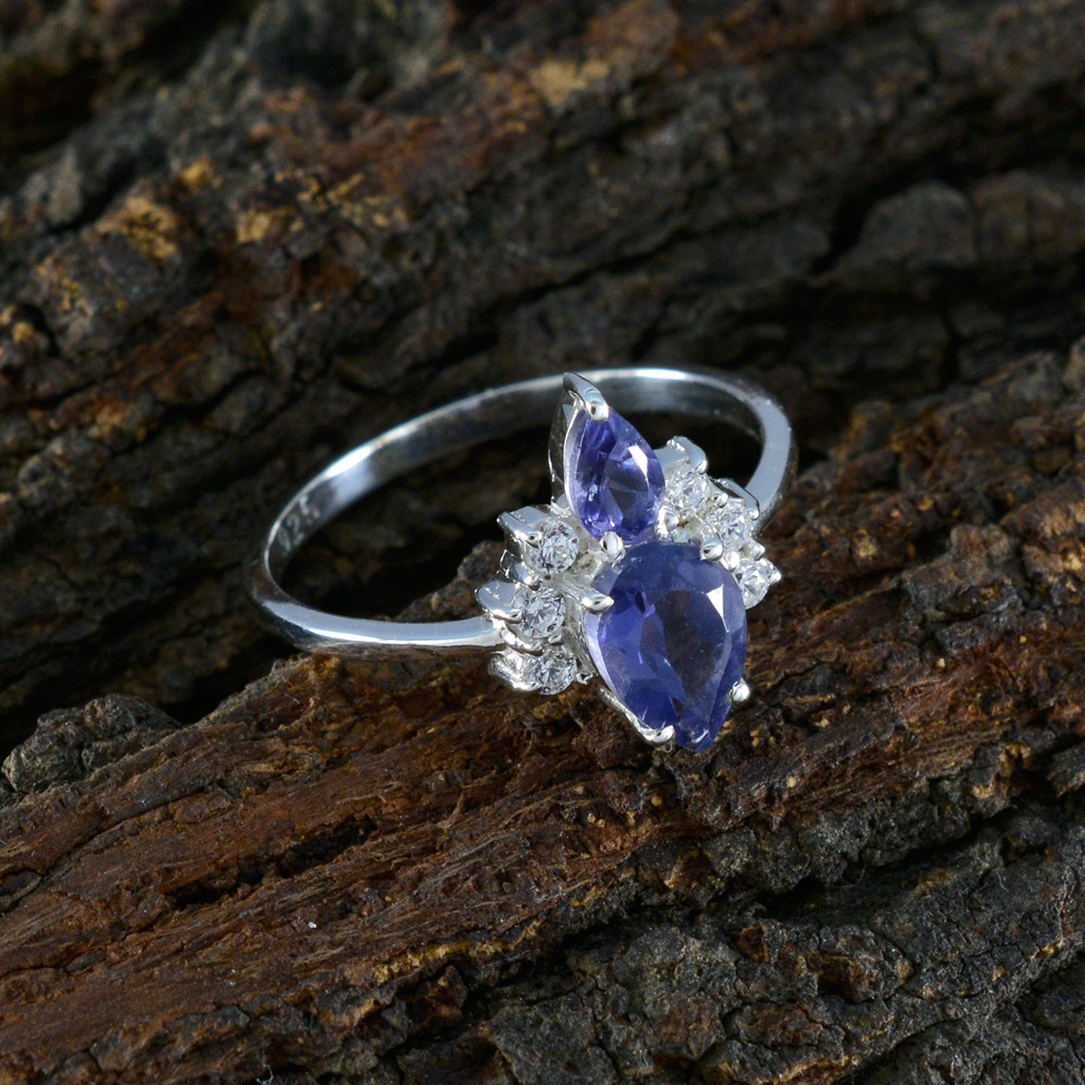 Iolite Toi et Moi Korean 925 Silver Blue Gemstone Elegant  Romantic Ring Jewelry