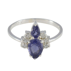 Iolite Toi et Moi Korean 925 Silver Blue Gemstone Elegant  Romantic Ring Jewelry